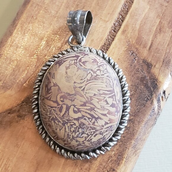 Sterling Brown Matte Chrysanthemum Stone Pendant - Picture 3 of 5